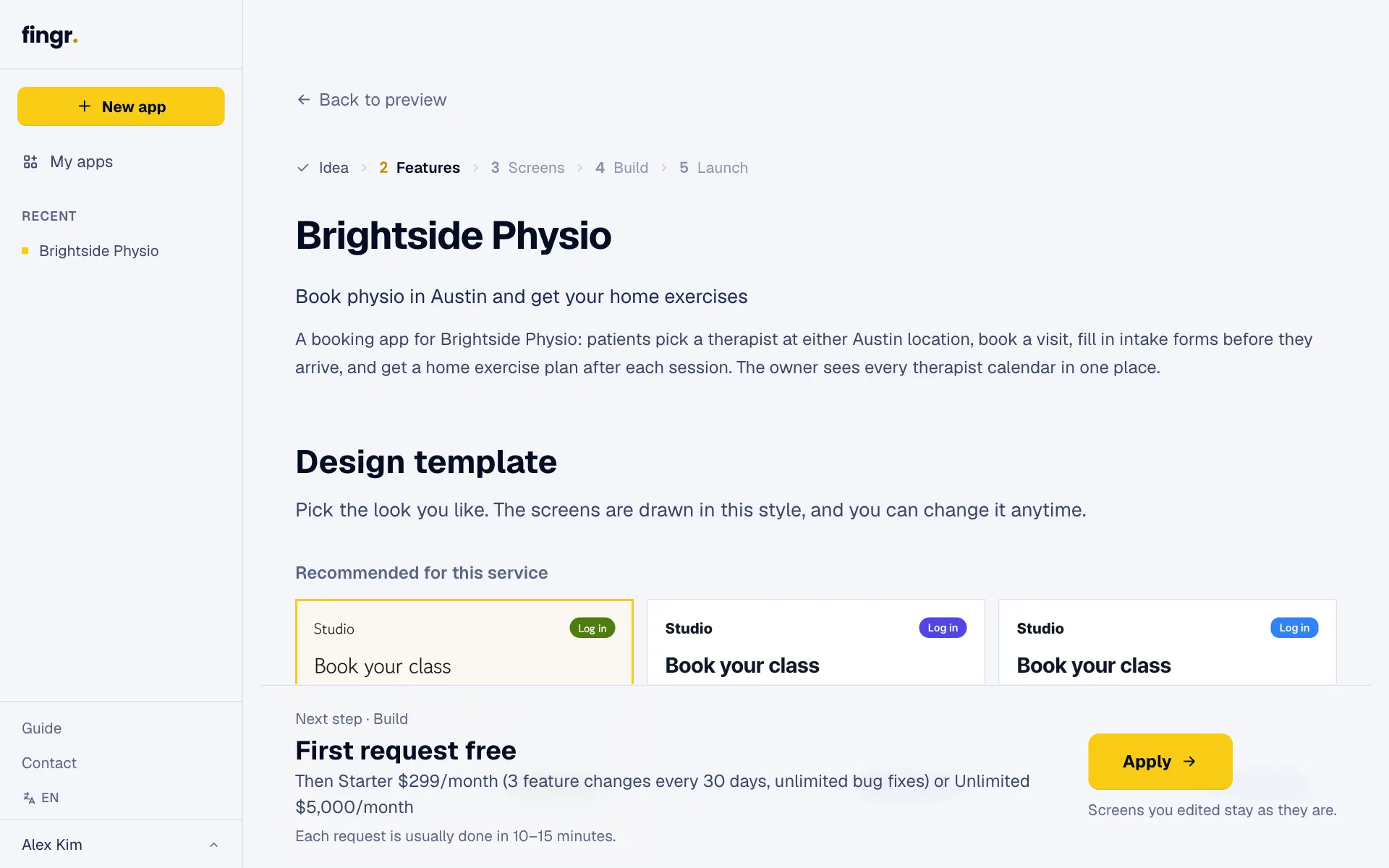 Choosing features and a design template