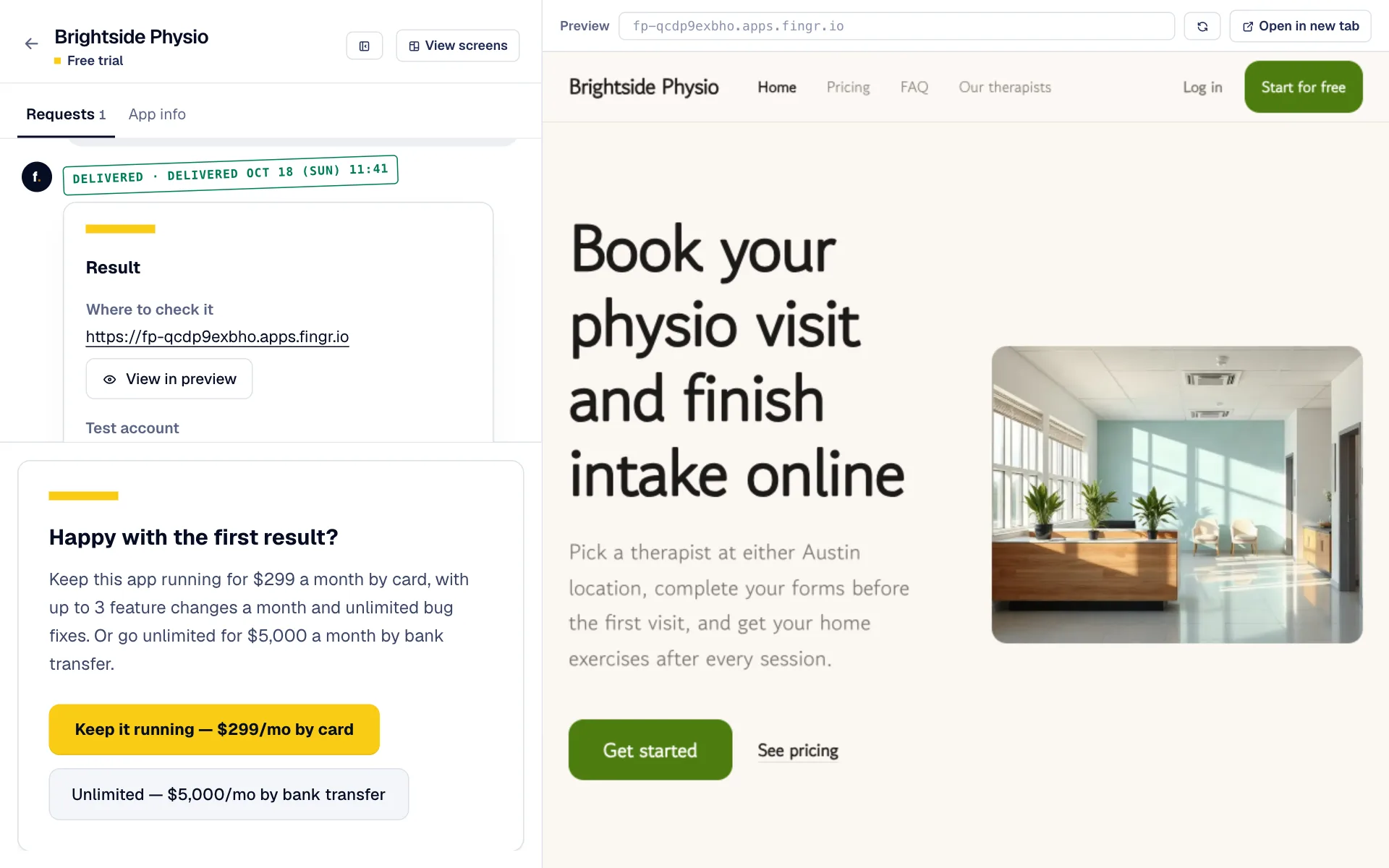 First result — address, test accounts and live preview