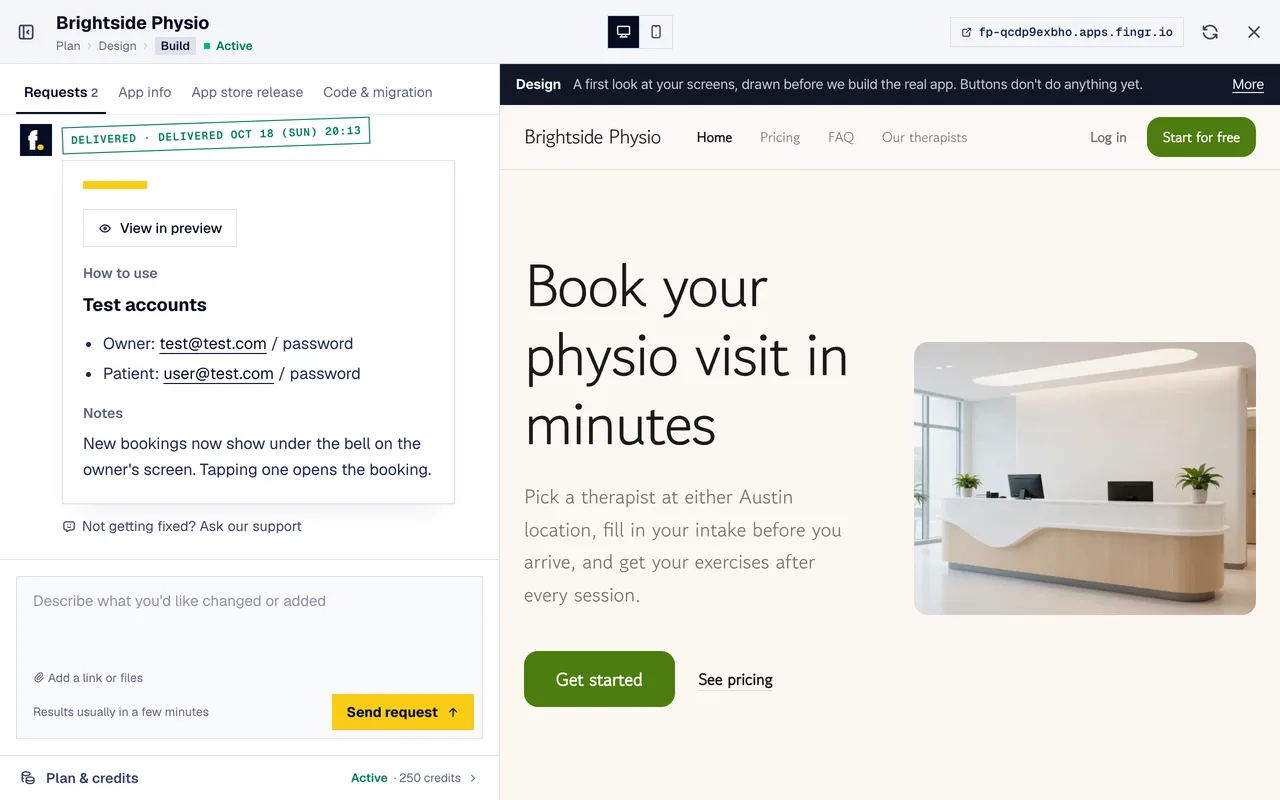Your app page — the built app and your requests