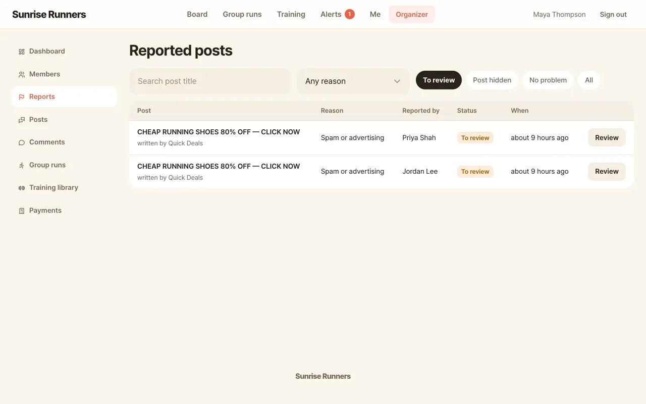 Reported posts