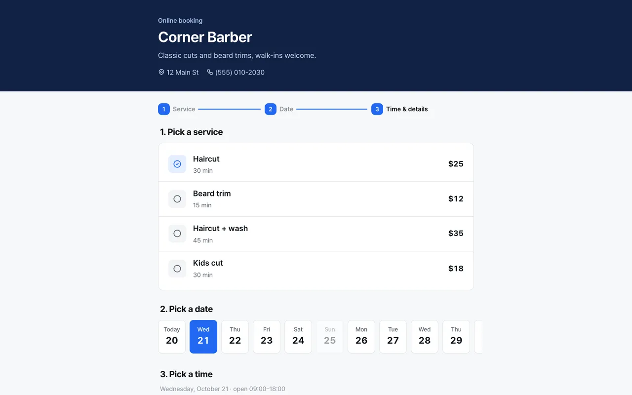 A booking page per shop