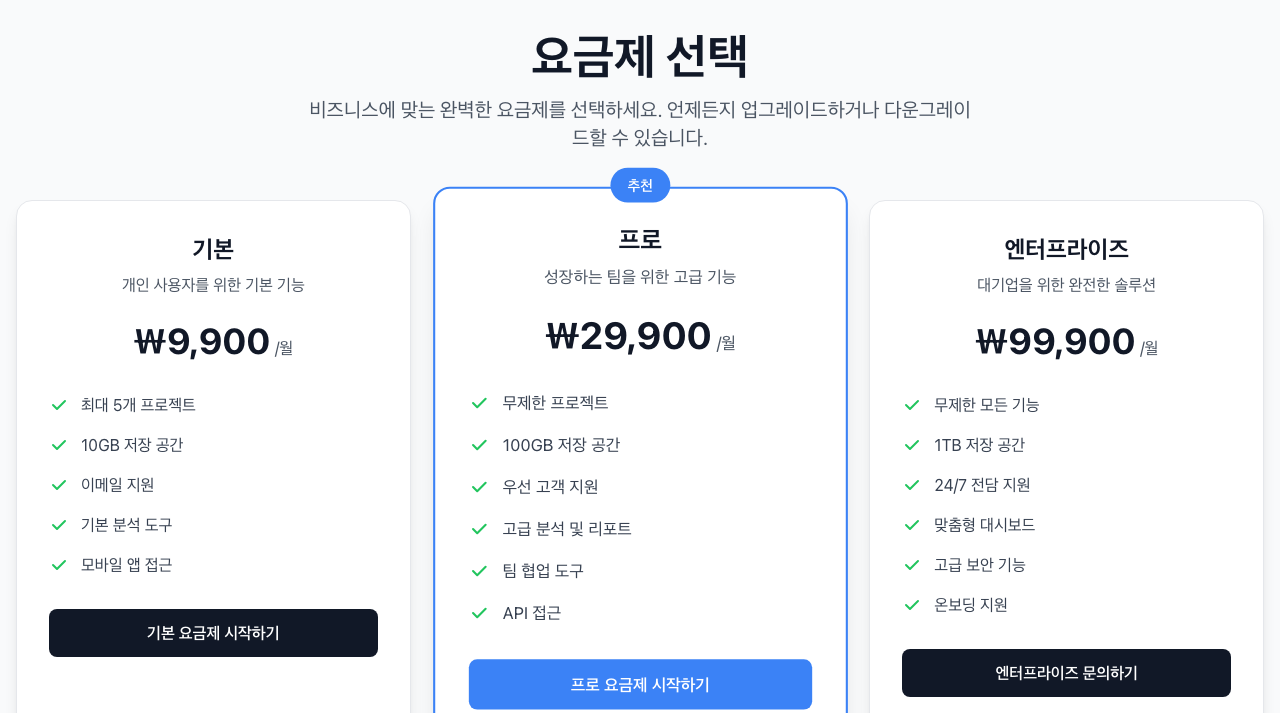 가격 정책 페이지 미리보기